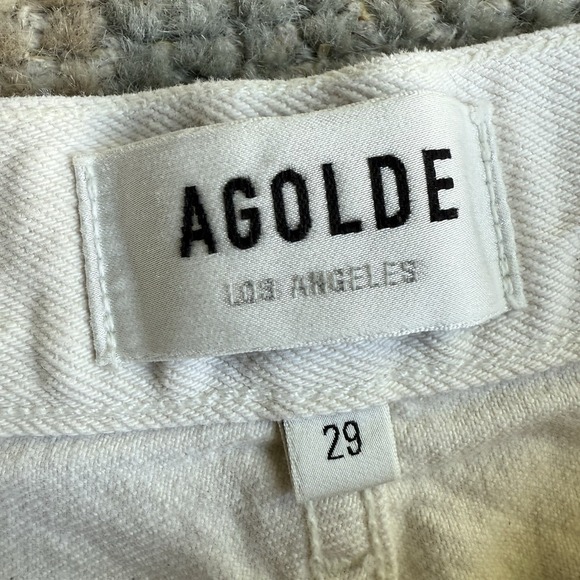 AGOLDE 90's Mid Rise Loose Fit Jeans Women 29 Paper White Raw Hem Cotton $198 - Picture 5 of 14